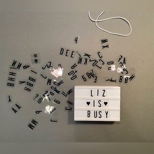 Mini Cinema Lightbox, backlit sign with letters and cord. (Also takes batteries)